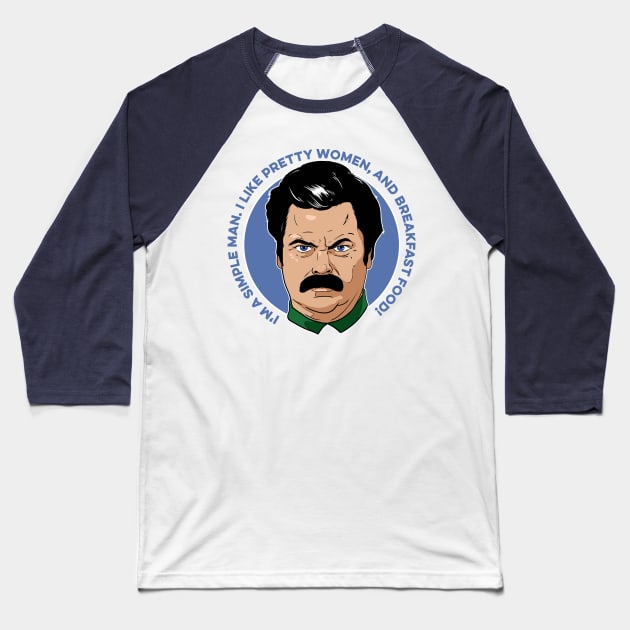 Ron Swanson Baseball T-Shirt by DeMilburn